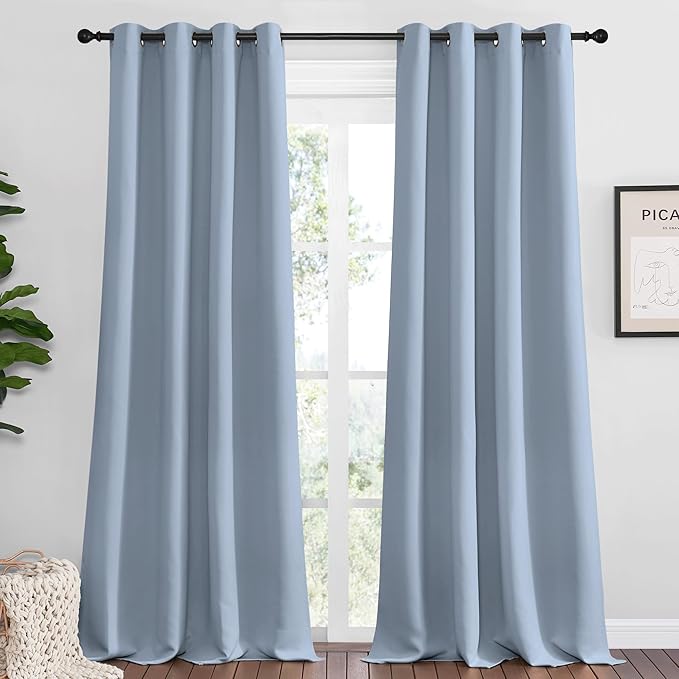 NICETOWN Vintage Blue Blackout Curtains 102 inches Length for Living Room, 2 Panels, 55" Wide, Thermal Insulated Long Drapes for Large Window