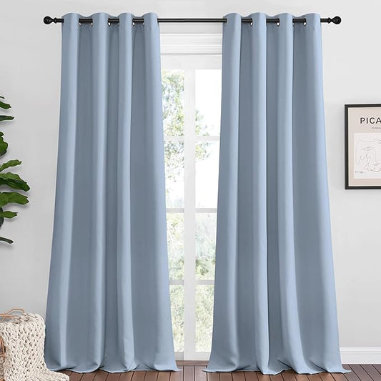 NICETOWN Vintage Blue Blackout Curtains 102 inches Length for Living Room, 2 Panels, 55" Wide, Thermal Insulated Long Drapes for Large Window