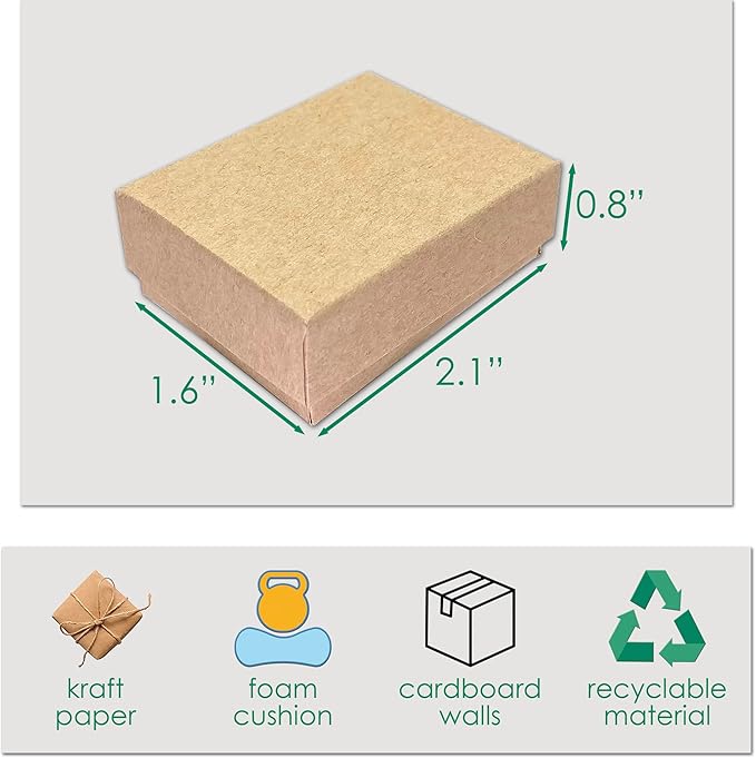 TheDisplayGuys - 24-Pack Cardboard Kraft Paper Jewelry Gift Boxes w. Velvet Padding - Earrings - Kraft Brown - #11 (2.1" x 1.6" x 0.8")