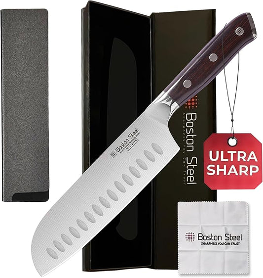 Santoku Knife 7 Inch – Ultra Sharp High Carbon Stainless Steel Kitchen Knife with Comfortable Grip, Ergonomic Handle, Gifts for Women and Men, Premium Cooking Knife with Gift Box