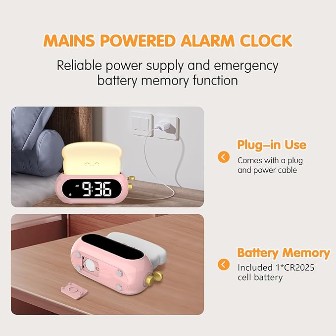 Cute Digital Clock for Bedrooms, Kids Alarm Clocks with Night Light Lamp, 10 Alarm Tones, Adjustable Brightness, Nap Timer, Snooze, Power-off Memory, Bedside Clocks for Girls Kids Teens Birthday Gifts