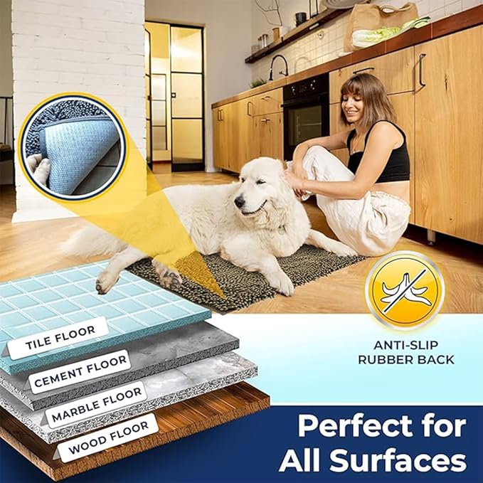 Muddy Mat Chenille Bathroom Rugs Quick Dry Microfiber Mats Non Slip Washable, Extra Thick, Soft and Highly Absorbent Bath Mats for Bathroom, Kitchen, and Shower Floor - Beige Large 35"X24"