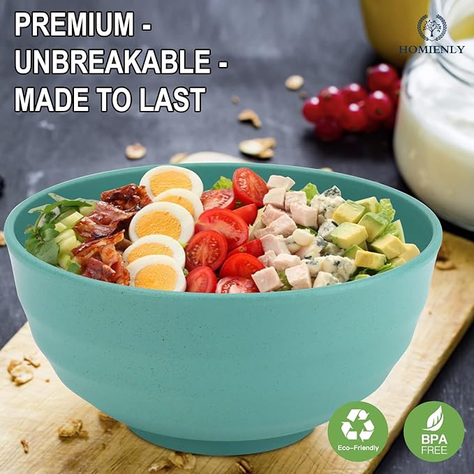 Homienly Large Salad Bowls, Large Soup Bowls Set of 8,Wheat Straw Bowls,Serving Bowl Set for Wedding Parties, 60 Oz Big Bowl for Kitchen, Salad, Soup, Microwave and Dishwasher Safe-Multi Color