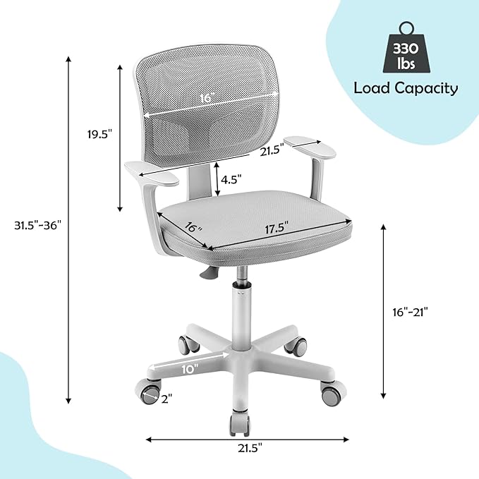 HONEY JOY Kids Desk Chair, Height Adjustable Children Study Chair, Swivel Mesh Task Student Chair, Universal Casters, Child Computer Desk Chair for Boys Girls Age 3-10 (Gray)