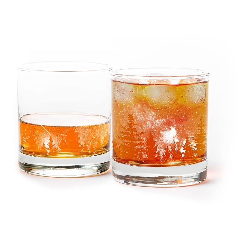 Black Lantern Whiskey Glasses - Set of 2 Old Fashioned Glasses for Cocktails and Drinking Glasses - Rock Glasses for Nature Lovers - Set of 2 Kitchen Glasses (Stars & Night Landscape)