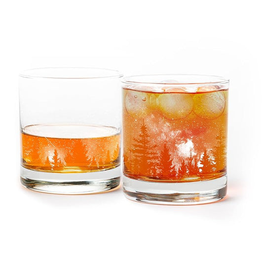 Black Lantern Whiskey Glasses - Set of 2 Old Fashioned Glasses for Cocktails and Drinking Glasses - Rock Glasses for Nature Lovers - Set of 2 Kitchen Glasses (Stars & Night Landscape)
