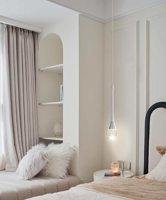 Modern Pendant Lights for Kitchen Island Silver Raindrop Crystal Hanging Light Fxitures Mini Pendant Light Fixture for Dining Room Bar Bedroom （3pack）