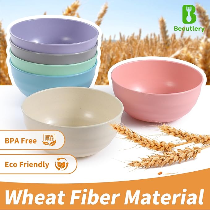 6PCS 60 Oz Wheat Straw Bowls, Must-have for Kitchen, Heat and Cold Resistant&Microwave and Dishwasher Safe Colorful Wheat Straw Bowls Series, Meeting Diverse Needs of Dorm, Apartment and Home