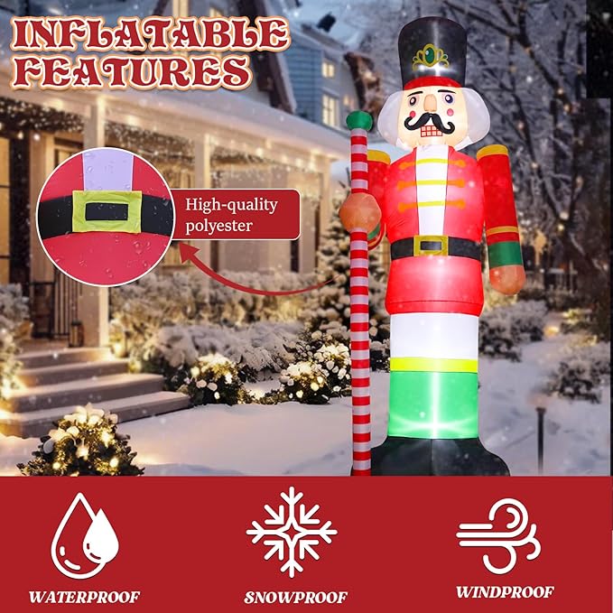Bshine Giant Christmas Inflatable Outdoor Decorations, 12FT Nutcracker Soldier Christmas Blower Up with Lighted Holiday Large Yard Inflatables Decorations for Xmas Home Garden Lawn Decorations
