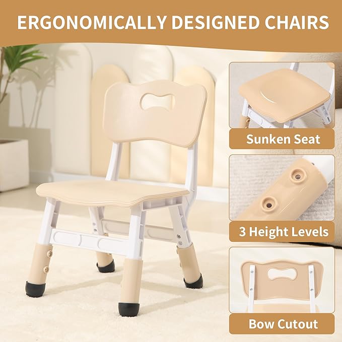 Toddler Table and Chairs, Kids Table and 4 Chairs Set with Graffiti Desktop, Height-Adjustable Kids Study Table for Boys and Girls Aged 3-8, Max 300lbs