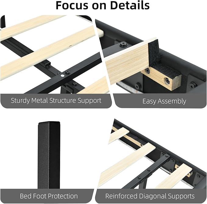 HOMBCK Floating Bed Frame Queen with Smart LED Lights, Faux Leather Upholstered Bed Frame Queen with Diamond Headboard, No Box Spring Needed, Noise Free, Easy Assembly, Black