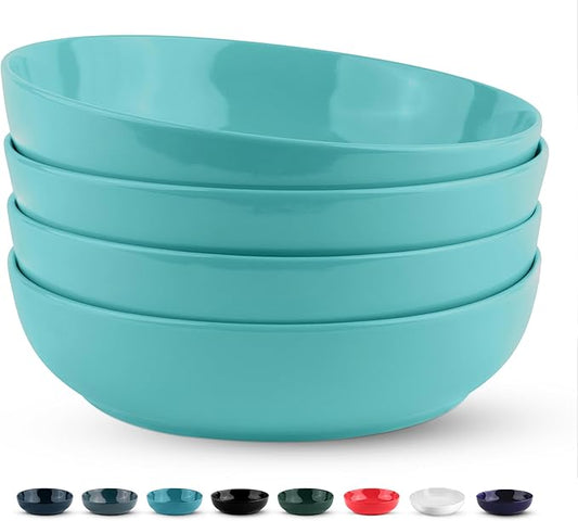 KooK Pasta Bowl, Salad Bowls, Soup, Serving Bowls, Ceramic, Large Capacity, Microwave & Dishwasher Safe, Set of 4, 40 Oz,(Light Turquoise)