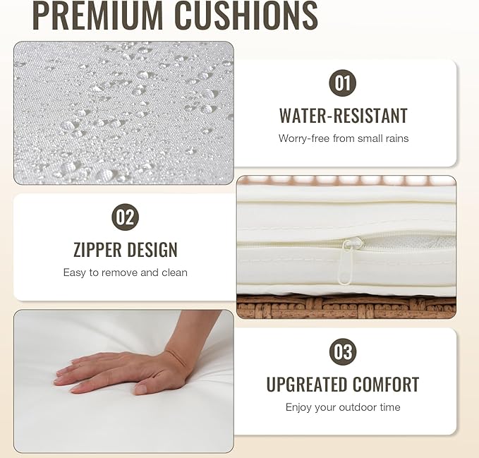 SUNSITT 3 Piece Outdoor Bistro Set, Wicker Patio Rocking Bistro Set w/Weather-Resistant Cushions, Metal Bistro Table & Chairs Set of 2, Woven Rattan Patio Rocking Chairs Set w/Outdoor Coffee Table