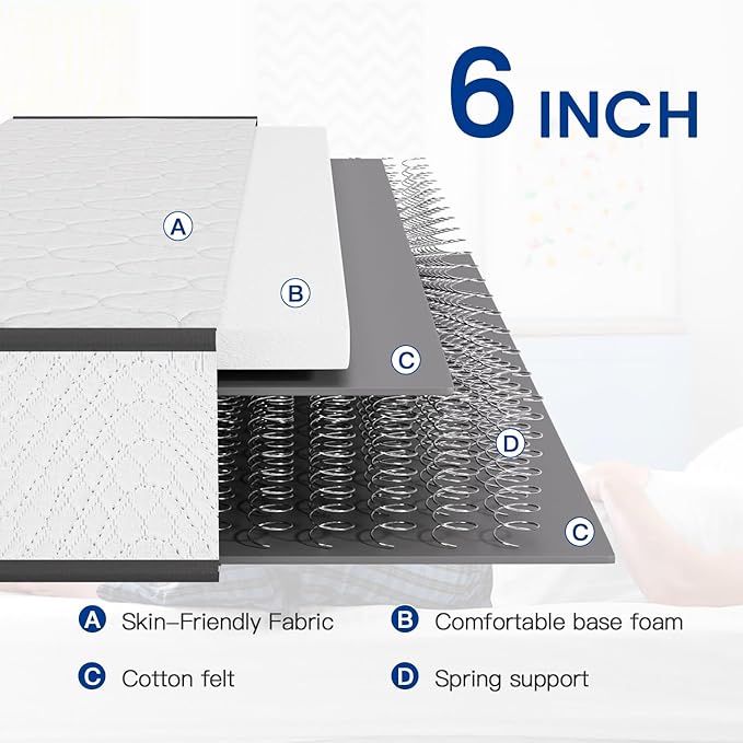 PayLessHere 6 Inch Hybrid Mattress with Innerspring and Foam/Fiberglass Free/Medium Firm Spring Mattress/King Size Mattress in a Box/CertiPUR-US Certified/Cool Sleep Pressure Relief