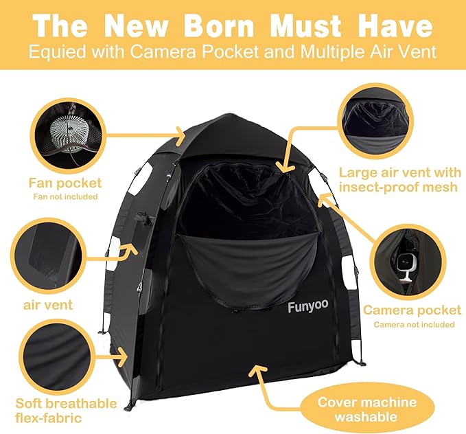 Blackout Tent for Babbies and Toddlers, One Click Setup Baby Travel Crib Tent, Blackout Cover for Mini Crib and Pack N Play