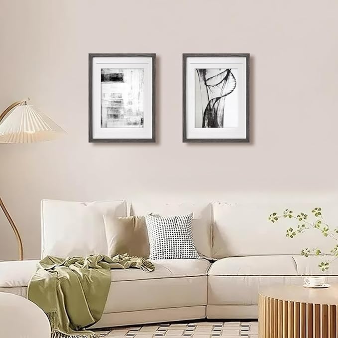 KINLINK 12x16 Picture Frame Ash Black, Solid Wood Frames with Acrylic Plexiglass for Pictures 11x14/9x12 with Mat or 12x16 without Mat,Wall Display, Set of 4