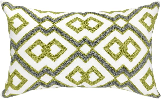 Alysheer Embroidered Lumbar Decorative Throw Pillow Cover 12"x 20", Classic Boho Geometric Embroidery Pattern Cotton Rectangular Cushion Case for Sofa Couch Living Room Bedroom(Green Grey)
