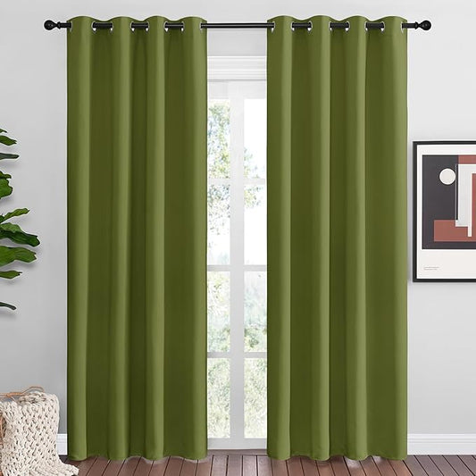 NICETOWN Olive Green Blackout Curtains 86 inches Length for Living Room, 2 Panels, 55" Wide, Thermal Insulated Long Drapes for Large Window