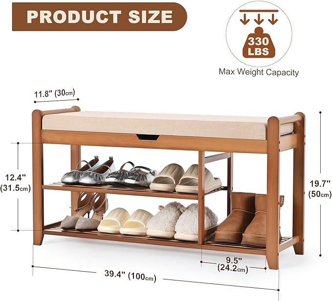 39.4in Shoe Rack Bench, Shoe Storage Bench with Lift Top Hidden Storage, Entryway Bench Holds Up to 330lb for Bedroom Living Room