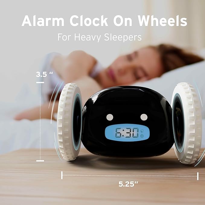 CLOCKY Extra Loud Alarm Clock for Heavy Sleepers on Wheels Rolls Runs Away Vibrating, Easy to Set Super Smart Snooze Digital Bed Shaker Alarm Clock Funny Gift for Adults Kids Teens Bedrooms (Black)