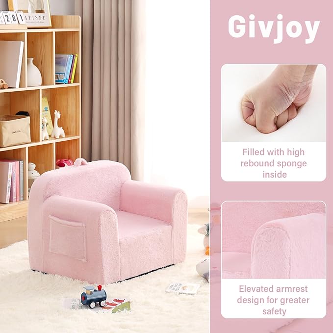 Toddler Chair Plush Kids Couch, Comfy Kids Sofa Toddler Lounger Chair for Bedroom, Convertible Toddler Couch for Girls and Boys, Reading Chair for Kids