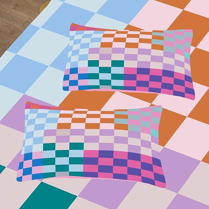 Tailor Shop Plaid Comforter Sets Queen Bedding Set Women Men Checkerboard Grid Bedding Boys Girls Checkered Geometric Room Decor with 2 Pillowcases
