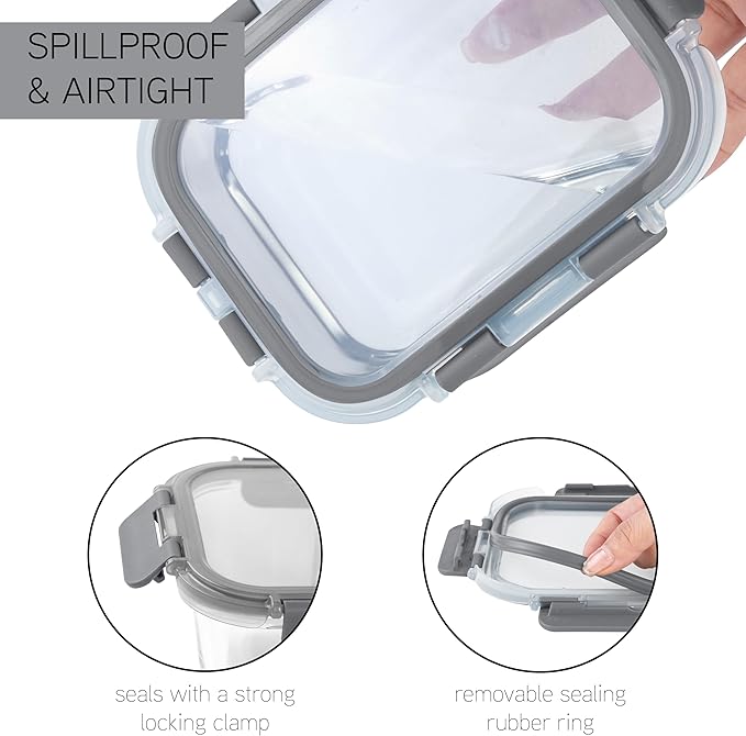 COOK WITH COLOR Premium 32-Pc. Borosilicate Glass Food Container Set with Dividers - 4 Rectangles, 8 Rounds, 4 Squares - Leakproof Lids - Meal Prep, Storage, Ombre Grey