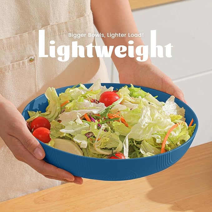 Homienly Large Wheat Straw Salad Bowls - Set of 6, 65 OZ, 10 Inch, Microwave & Dishwasher Safe - Navy Blue