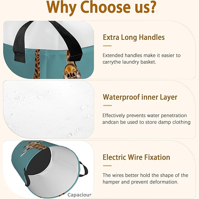 Laundry Hamper, Funny Giraffe Laundry Basket,Waterproof Foldable Storage Bin for Bedroom,Clothes Organizer Basket,Toys Box 16x20 Inch