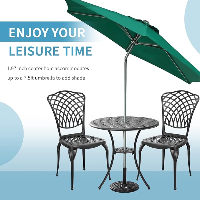 3 Piece Bistro Table Set Anti-Rust Outdoor Bistro Set Cast Alumiunm Patio Table and Chairs Set for 2, Patio Bistro Set Furniture Black