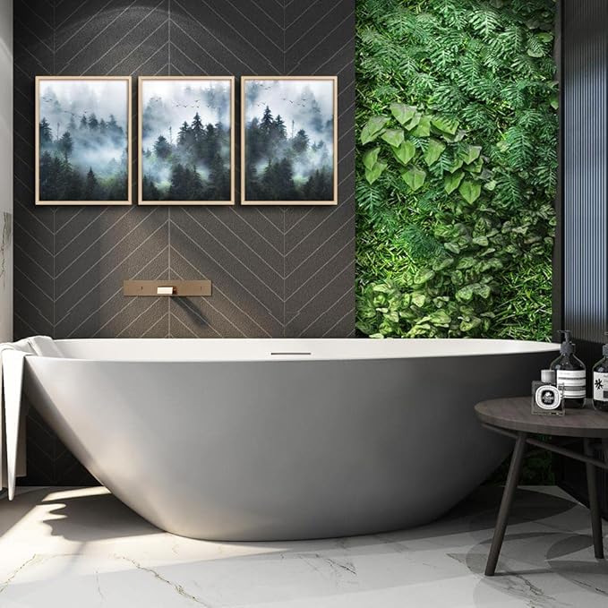 Framed Canvas Wall Art For Living Room Family Wall Decorations For Bedroom Wall Decor Foggy Forest Trees Landscape Paintings Room Pictures Artwork Home Decor Canvas Art Prints(Natural Wood Framed)