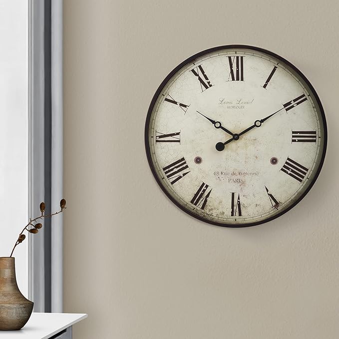Large Farmhouse Wall Clock,20 inch Rustic Roman Numeral Big Wall Clock for Living Room, Kitchen, Living Room, Bedroom,Battery Operated, Dark White