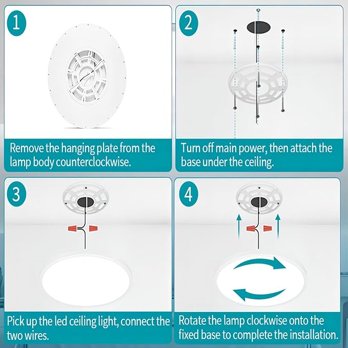 24 Inch Led Ceiling Light Fixture, Ultra Thin Flush Mount, Dimmable with Remote Control, 56W, 5600 Lumen, Modern, Round, White, for Kitchen, Dining Room, Bedroom, Living Room, Home Office