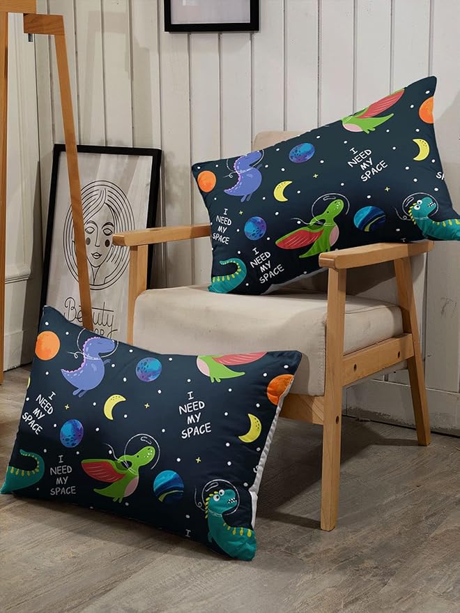 Dinosaur Space Dinos Comforter Bedding Set for Boys Kids Children, Celestial Bodies Colorful Dinosaur Print, 3PCS (1 Full Comforter, 2 Pillowcases), Green, Blue, Purple, Full 80x90inches