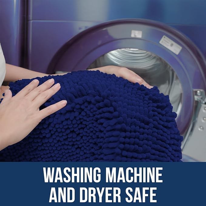 Muddy Mat Chenille Bathroom Rugs Quick Dry Microfiber Mats Non Slip Washable, Extra Thick, Soft and Highly Absorbent Bath Mats for Bathroom, Kitchen, and Shower Floor - Navy Blue Medium 30"X19"