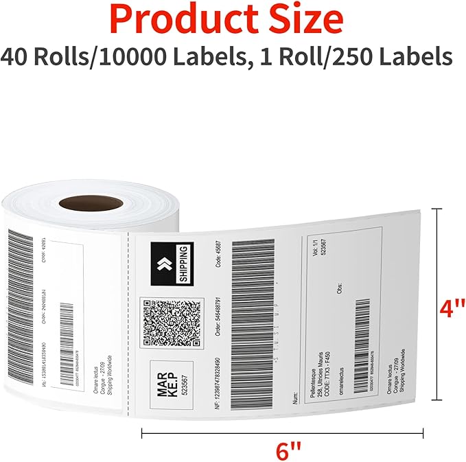 Thermal Labels 4x6 Roll - 10000 Labels, 4x6 Perforated Postage Shipping Label for Rollo, Zebra, MUNBYN and Polono Thermal Printers (NOT for DYMO)