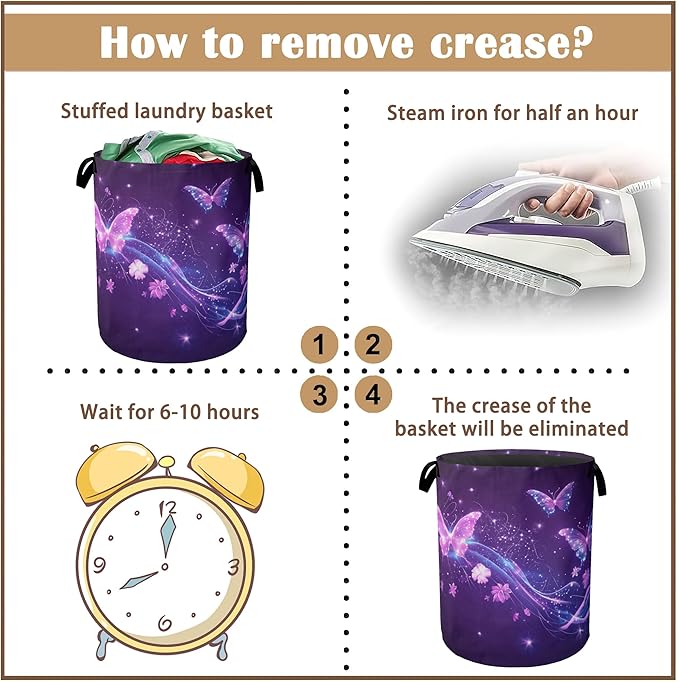 Laundry Hamper,Flying Butterflies Laundry Basket,Glowing Stars Waterproof Oxford Cloth Storage Basket with Handle for Clothes Books Nursery Home Storage Sundries 16"x20"