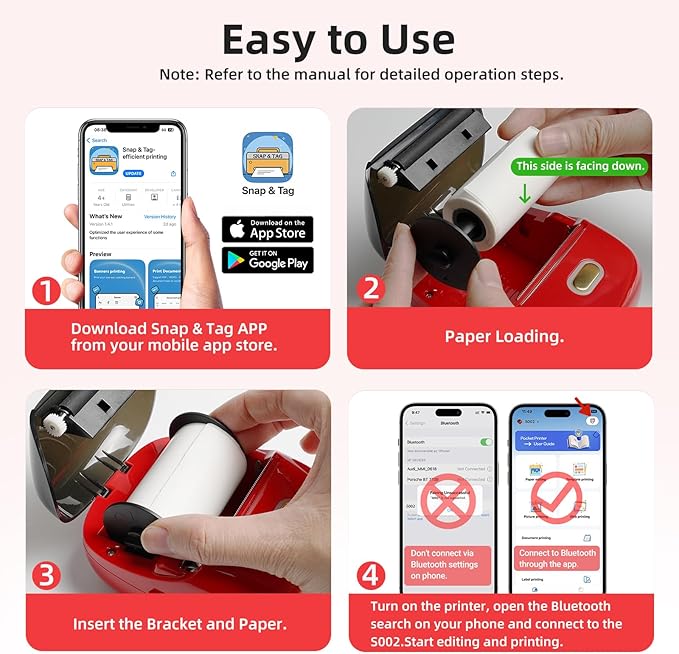 ORGSTA S002 Sticker Printer - Mini Printer Portable Thermal Sticker Maker, Bluetooth Print Pod Inkless Label Maker for Photos, Journal, Receipts, DIY Creation