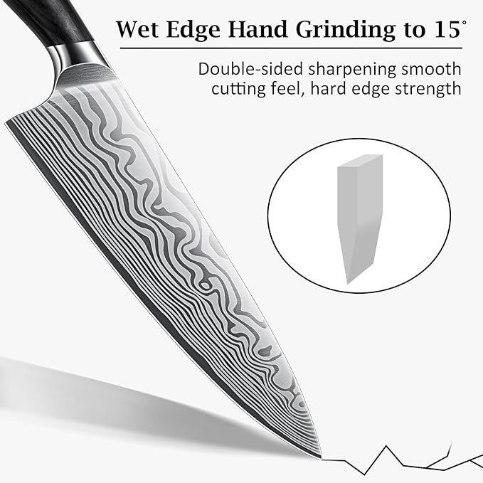 8 Inch Chef Knife, Ultra Sharp High Carbon Powder Steel Kitchen Knife, Professional Japanese Chef's Knife with Ergonomic Pakkawood Handle