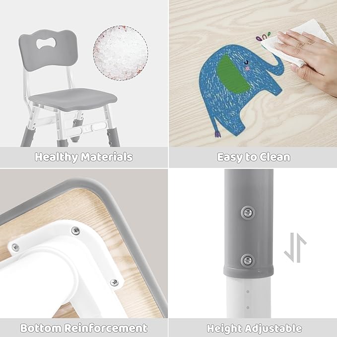 Adjustable Kids Table Chairs Set – Graffiti Desktop, Multi-Activity Height-Adjustable Toddler Study Desk for Ages 3-8 – Ideal for Home, Classroom, Daycare (W-Gray, 2 Chairs-31.5" L x 23.6" W)