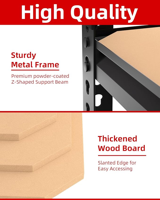 PrimeZone 36" x 16" x 72" Heavy Duty Storage Shelves - 5 Tier Adjustable Garage Storage Shelving, Metal Storage Utility Rack Shelf Unit for Warehouse Pantry Closet Kitchen, Black, 4 Pack