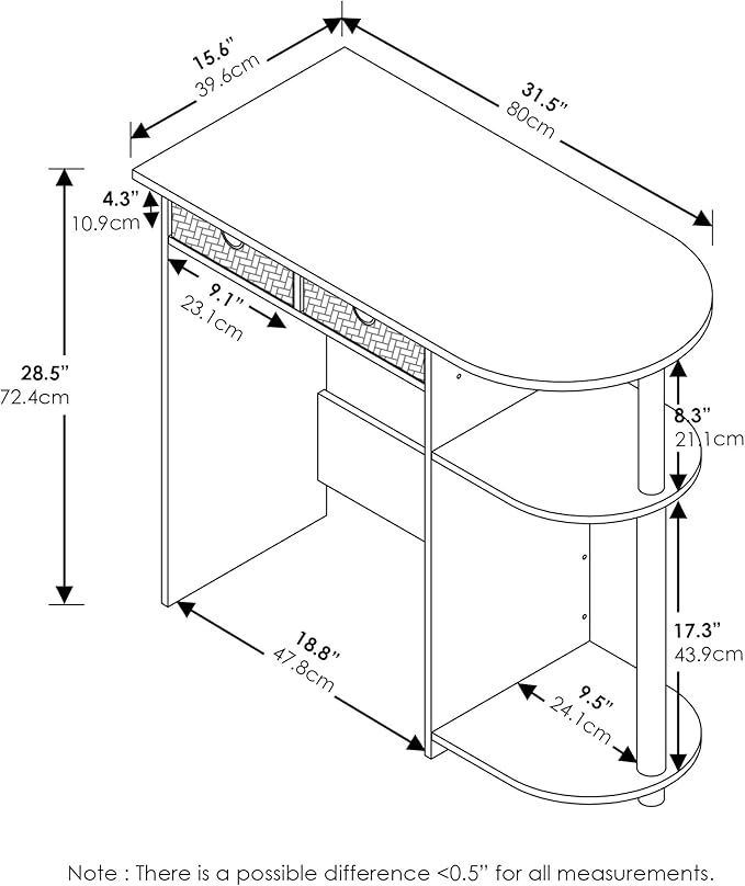 Furinno Go Green Home Laptop Notebook Computer Desk/Table with 2 Drawer Bins, Americano/Chrome