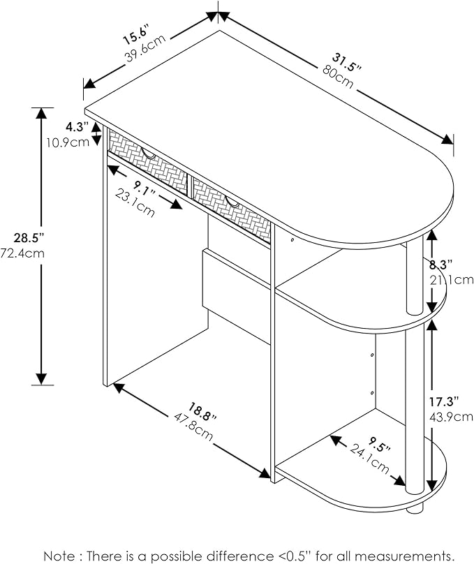 Furinno Go Green Home Laptop Notebook Computer Desk/Table with 2 Drawer Bins, White Oak/Chrome