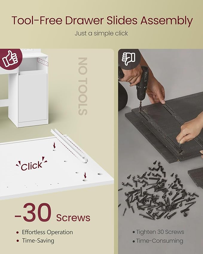 VASAGLE Kailyn Collection - Vanity Desk with Mirror and 9 LED Bulbs, Vanity Makeup Table with Power Outlets, Dressing Table with 2 Cabinets, for Bedroom, Cloud White URDT142WB01S