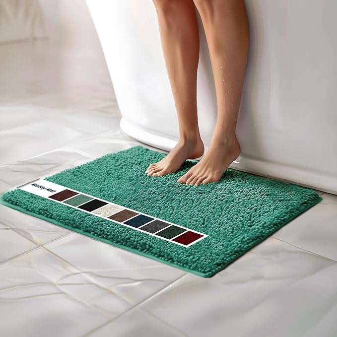 Muddy Mat Chenille Bathroom Rugs Quick Dry Microfiber Mats Non Slip Washable, Extra Thick, Soft and Highly Absorbent Bath Mats for Bathroom, Kitchen, and Shower Floor - Seafoam Green Medium 30"X19"
