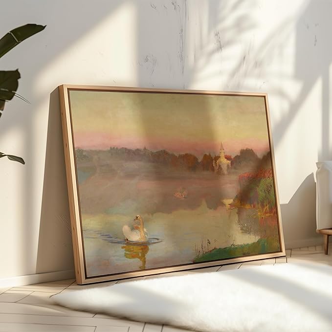 Poster Master Vintage Pond in Radziejowice Poster - Retro Swan Print - Lake Art - Landscape Art - Farmhouse Art - Animal Lover Art - Aesthetic Living Room or Office Decor, 24x32 Unframed Wall Art