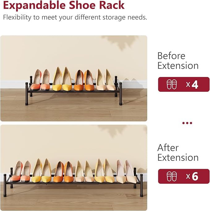 Tajsoon Expandable Shoe Rack for Closet 1 Tier, 28“-41“Adjustable & Stackable Shoe Shelf Storage, Metal Shoe Rack Organizer for Front Door Entrance, Closet, Garage, Entryway, Bronze