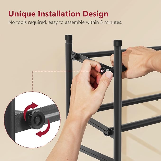 Tajsoon Expandable Shoe Rack for Closet 4 Tier, 29“-41“Adjustable & Stackable Shoe Shelf Storage, Metal Shoe Rack Organizer for Front Door Entrance, Closet, Garage, Entryway, Black