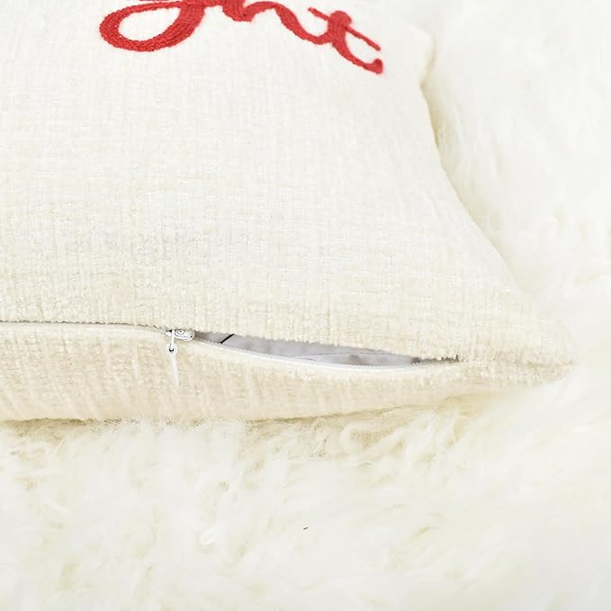 Nice Merry and Bright Christmas Decor Cotton Burlap Decorative Rectangle Throw Lumbar Waist Pillow Case Cushion Cover for Couch Living Room 12X24 inches