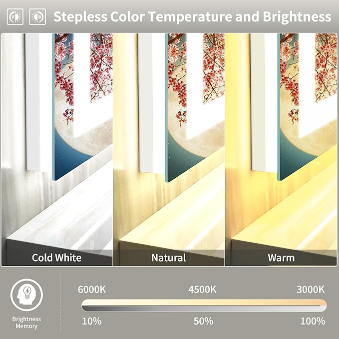 LED Mirror for Bathroom, 40x36 Inch Backlit + Front Lighted Bathroom Vanity Mirror with Lights for Wall, Double Light Strips, 3 Colors, Shatter-Proof, Anti-Fog and Brightness Memory